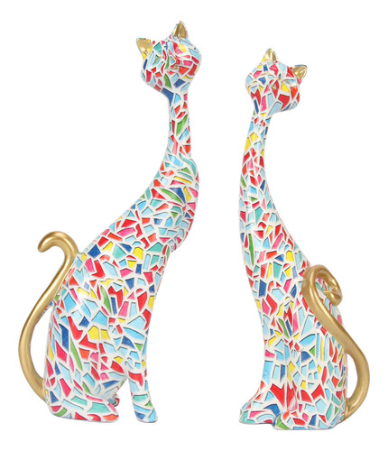 Estatuas Abstractas De Gatos, 2 Piezas, Figuras De Resina