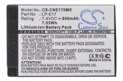 Bateria Para Canon Eos 750d , Eos 760d , Cne170 ,950mah 7,4v