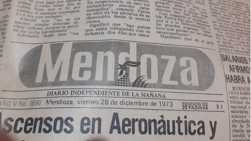 Diario Mendoza Del 28 De Diciembre De 1973 Inundaciones