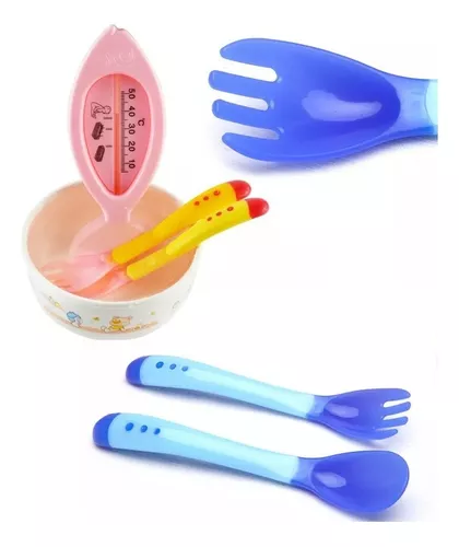 Kit Colher e Garfo Termica Infantil Muda Cor Silicone Bebe Alimentacao Sem  Bpa Termosensivel - AliExpress