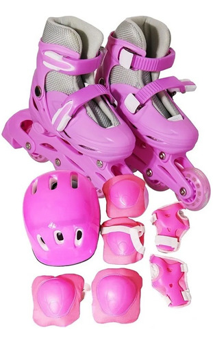 Kit Patins Inline Rosa Ajustável Roller E Proteção Importway