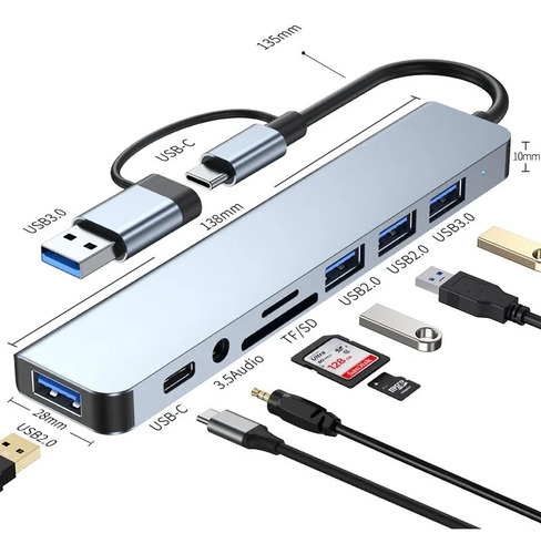 Hub Adaptador Usb Tipo C 8 En 2 Para Mac Macbook Windows