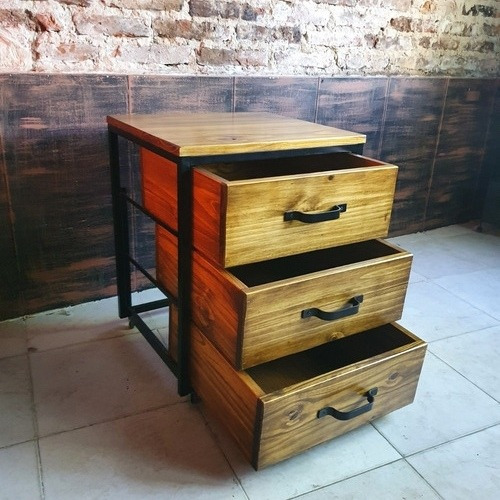 Imagen 4 de 7 de Cajonera Industrial Escritorio Pc Ruedas Movil Hierro Madera