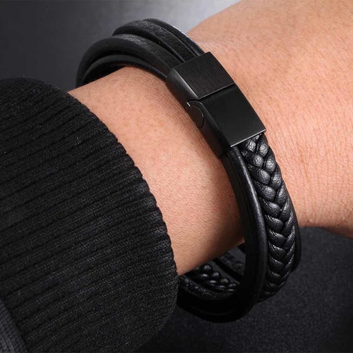 Imagen 3 de 4 de Pulsera Brazalete Cuero Hombre O Mujer Con Cierre Magnético