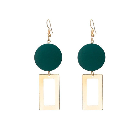 Aretes Retro Verde Circulo Rectangulo Largos Geometricos