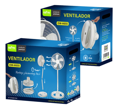 3 En1 Ventilador De Piso 16 Pulgadas Portatil Ewtto Ew-h655