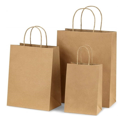 50 Bolsas Papel Kraft Con Manilla, 38x44x17. 100 Grm. Grande