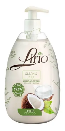 Jabón Líquido Antibacterial de Origen Natural para Manos Lirio Clean Pure Leche de Coco 500ml