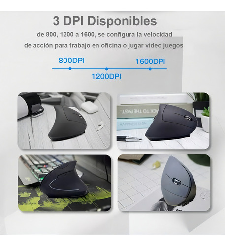 A Ratón Vertical Inalámbrico Ergonómico Recargable 2,4 G