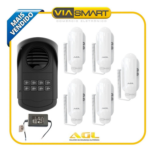 Porteiro Eletrônico Coletivo 8 Pontos Agl + 5 Monofones