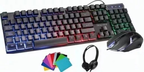 Kit Juego 4 En 1 Teclado Y Mouse Retroiluminación Y Audifono Teclado Negro 006