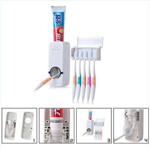 Imagen 5 de 8 de Dispenser Pasta Dental Porta Cepillo 2 En 1 Soporte Touch Me