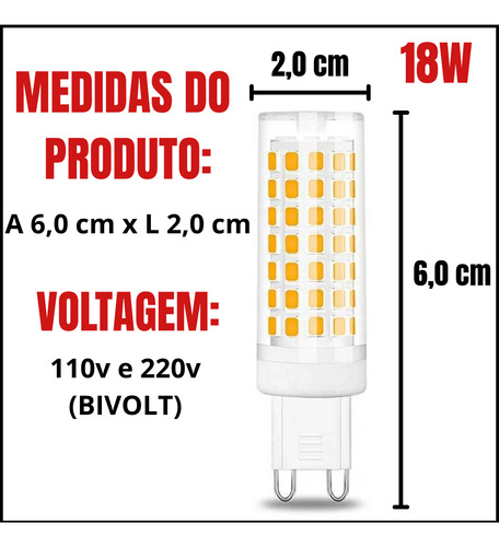 Kit Com 10 Lâmpada Led G9 Halopim 18w Bivolt Arandela/lustre