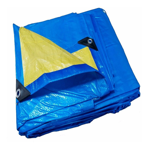 Lona Poly Leve Plástica Azul Amarelo 4x4 Loneiro 150 Micras