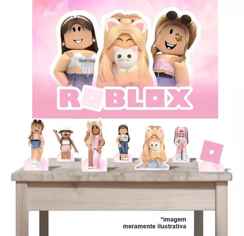 Kit Festa Roblox Rosa Enfeite Aniversário Display E Banner