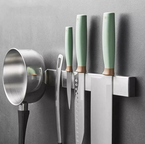 Barra Iman Magnetica Porta Cuchillos Herramientas Chef 45cm Incluye 2 Cuchillos De Acero Inóxidable Uno De 8 Y Otro De 3 Ambos Con Filo Extradurable Con Accesorios Para Fijación