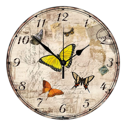 Reloj De Pared De Madera De 15 Pulgadas Mariposas Florales D