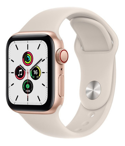 Apple Watch SE (GPS + Cellular, 40mm) - Caja de aluminio color oro - Correa deportiva Blanco estelar