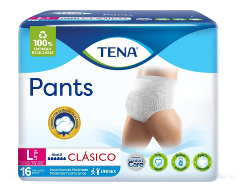  Tena Pants Clásico Talle L X 16 Bombachas Descartable Large