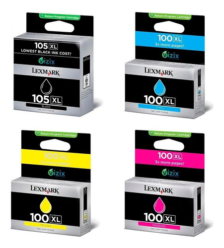 Combo Lexmark 105xl Negro + 3 Lexmark 100 Colores Original 