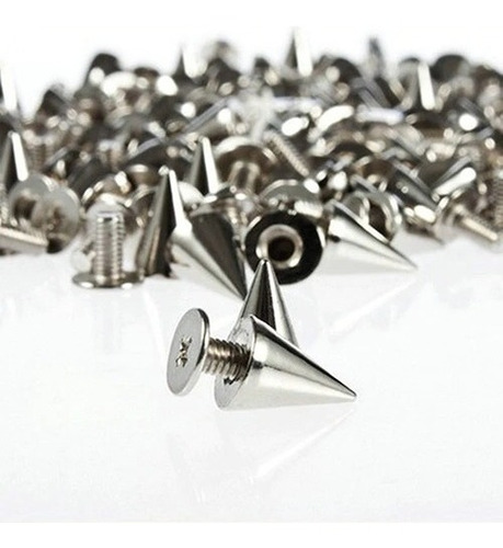 Imagem 3 de 6 de Spikes 10mm - Cone C/ Parafuso - Prata 100 Unidades
