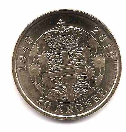 Moneda Dinamarca Año 2010 Reina Margarita 70 Aniversario