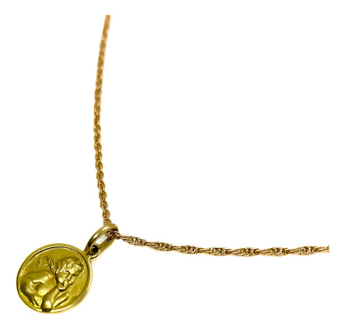 Cadena Turbillón Medalla Ángel Bautismo Oro 18k 41 Cm 
