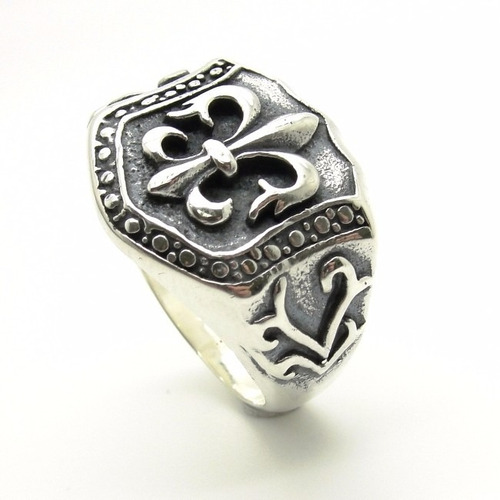 Anel Maciço Prata 950 Flor De Lis Tribal Templario Forrado
