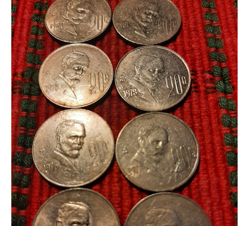 10 Monedas De 20 Centavos De Los Años 1974 A 1983 (Usado)