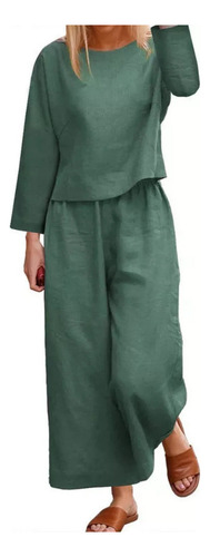 Conjunto Dos Piezas De Lino Con Cintura Elástica Para Mujer