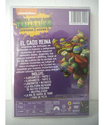 Imagen 2 de 2 de Tortugas Ninja Furia Incontrolable T2 V3 Dvd