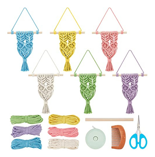 6 Set Diy Macrame Ornament Kit Wall Hanging Ornament Bo...