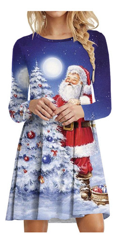 Vestido D Para Mujer Con Estampado De Árbol De Navidad, Mang