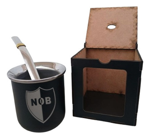 Mate Térmico De Nob + Bombilla Chata + Caja De Presentación Negro