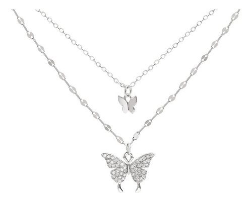 Collares C Fashion J391 De Plata 925 Con Doble Mariposa Y Ci