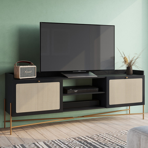 Rack Sala Estar Tv 65 Pol 183cm Industrial Indy Nero Dourado