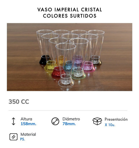Imagen 2 de 8 de Vaso Imperial X 10 Plástico Descartable Transparente Colores
