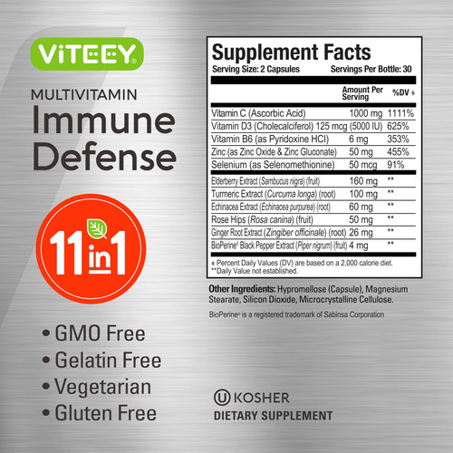 Viteey Multivitamínico Defensa Inmune 11-en-1 60 Cápsulas