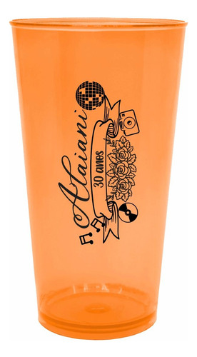 Kit 30 Copos Festa Caldereta 390ml Acrílico Personalizados Cor Laranja