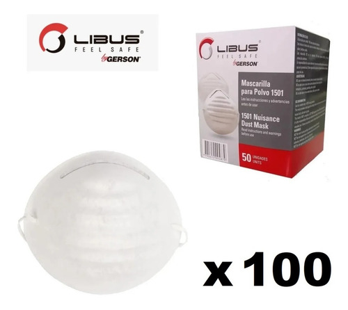 Imagen 1 de 3 de Mascarilla Descartable Libus 1501 Polvos Barbijo Caja X 100