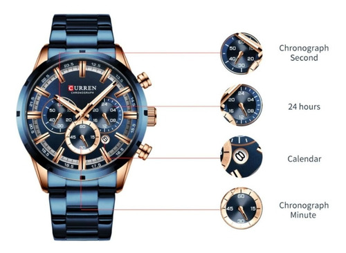 Imagem 3 de 6 de Relógio Masculino Curren Inoxidável De Luxo Frete Grátis