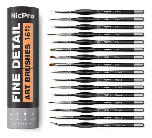 Nicpro Kit 16 Pinceles Profesionales Artisticos P/miniaturas