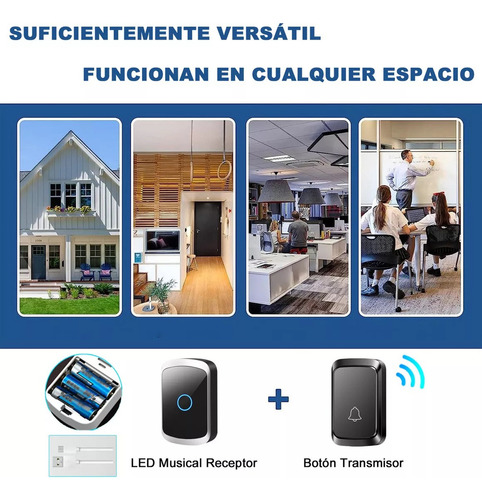 Timbre Inalámbrico Impermeable Con Luz Led 1 Transmiso 1 Rec