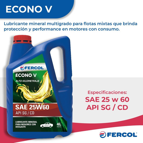 Aceite Fercol Econo V 25w60 Lubricante Alto Kilometraje