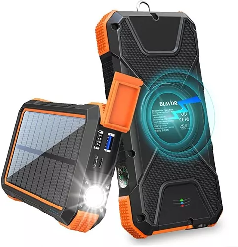 BLAVOR - Cargador portátil solar de 18W, QC 3.0, cargador inalámbrico  portátil 10 W/7.5 W/5 W con 4 salidas y entradas duales, 20,000 mAh,  batería