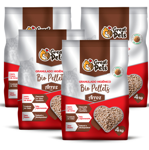 Kit C/ 4un Granulado Bio Pellets Casca De Arroz 4kg