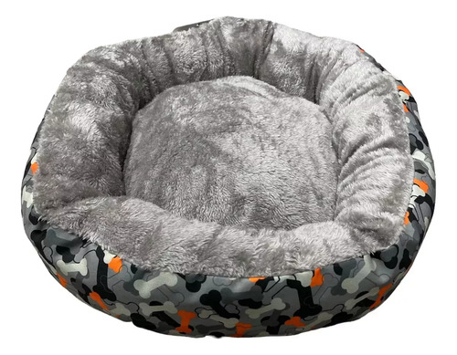 Cama Moises Para Perros Peluche Julia Redonda Bestia Peluda Color Gris Diseño Huesitos 50 X 50 X 10 Cm