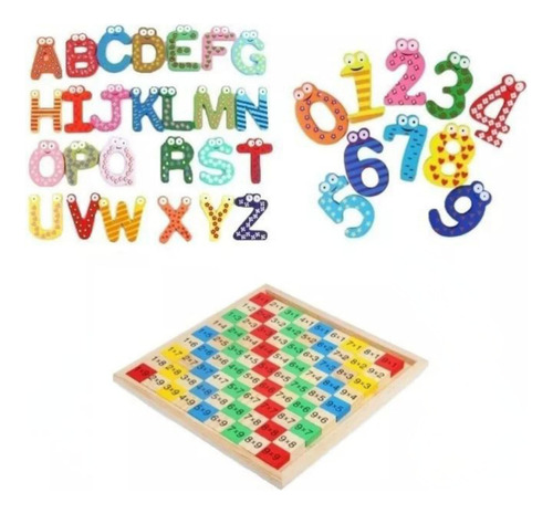 Letras Abecedario + Números Magnéticos Madera Pack 3