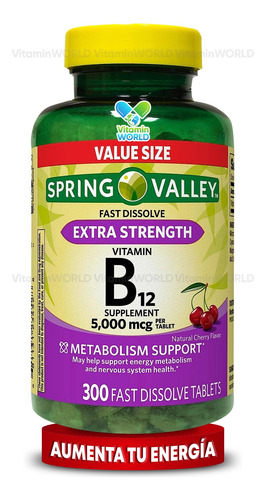  Vitamina B12 Cianocobalamina Extra Fuerte 5000mcg 300 Tabs 