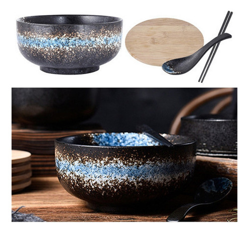 Ramen Bowl 1500ml Con Tapa Y Cuchara Platos Sopa Para